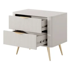 Comodino 63x55h cm 2 cassetti beige cannettato Ramis
