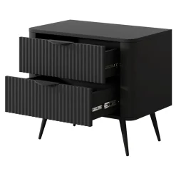 Comodino 63x55h cm 2 cassetti nero opaco cannettato Ramis