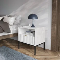 Comodino 54x56h cm 1 cassetto moderno bianco Alisa