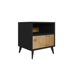 Comodino 47x52h cm 1 cassetto 1 vano a giorno rovere nero Hans