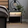 Comodino 40x40h cm 1 cassetto con LED grigio nero Luna
