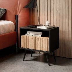 Comodino 47x48h cm moderno cannettato rovere nero Celestia