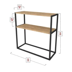 Consolle ingresso 2 ripiani industrial 90x90cm metallo rovere Basilan
