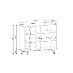 Credenza alta cannettata 104x125h cm con 2 ante in stile moderno rovere nero Gotham