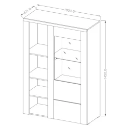 Credenza alta 100x145h cm 1 anta con vetrina  bianco frassinato rovere Paloma 2
