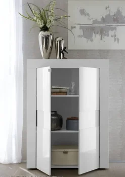 Credenza alta 92x125h cm 2 ante moderna bianco laccato lucido Easy