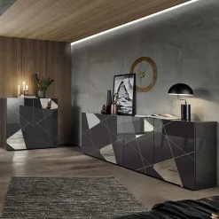 Credenza alta 120x109h cm 2 ante grigio lucido specchio con serigrafia Olimpo
