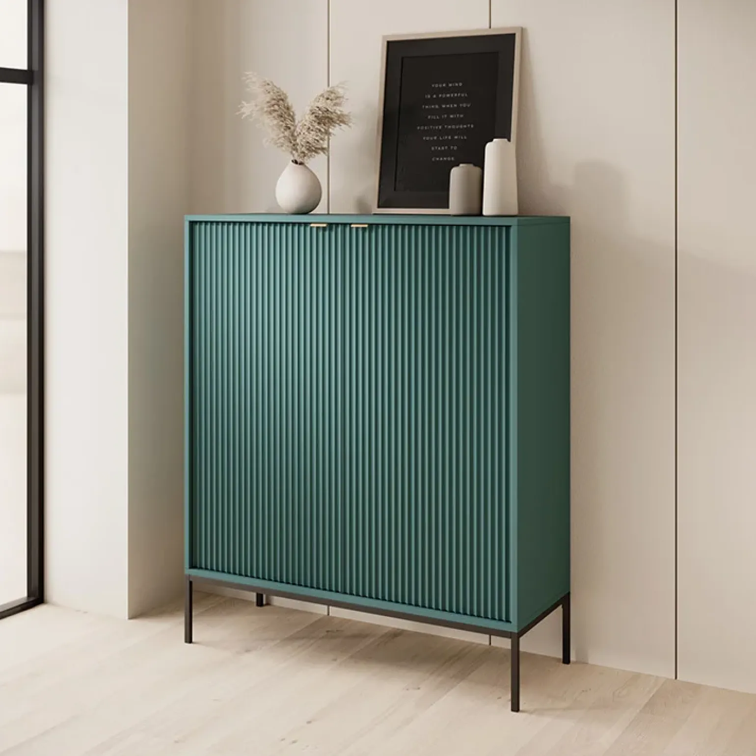 Credenza alta 104x125h cm 2 ante soggiorno verde Alisa