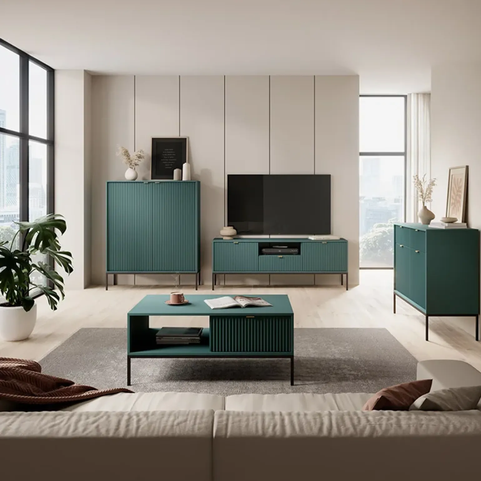 Credenza alta 104x125h cm 2 ante soggiorno verde Alisa