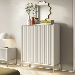Credenza alta 104x125h cm 2 ante soggiorno beige Alisa
