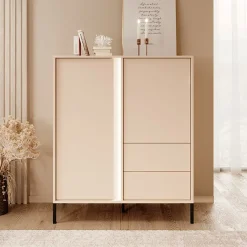 Credenza alta 103x123h cm 2 ante 2 cassetti beige Melly
