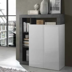 Credenza alta 108x126h cm 2 ante soggiorno bianco lucido ossido Invictus