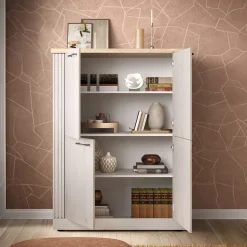 Credenza alta 118x160h cm 4 ante moderna rovere bianco frassinato Doria