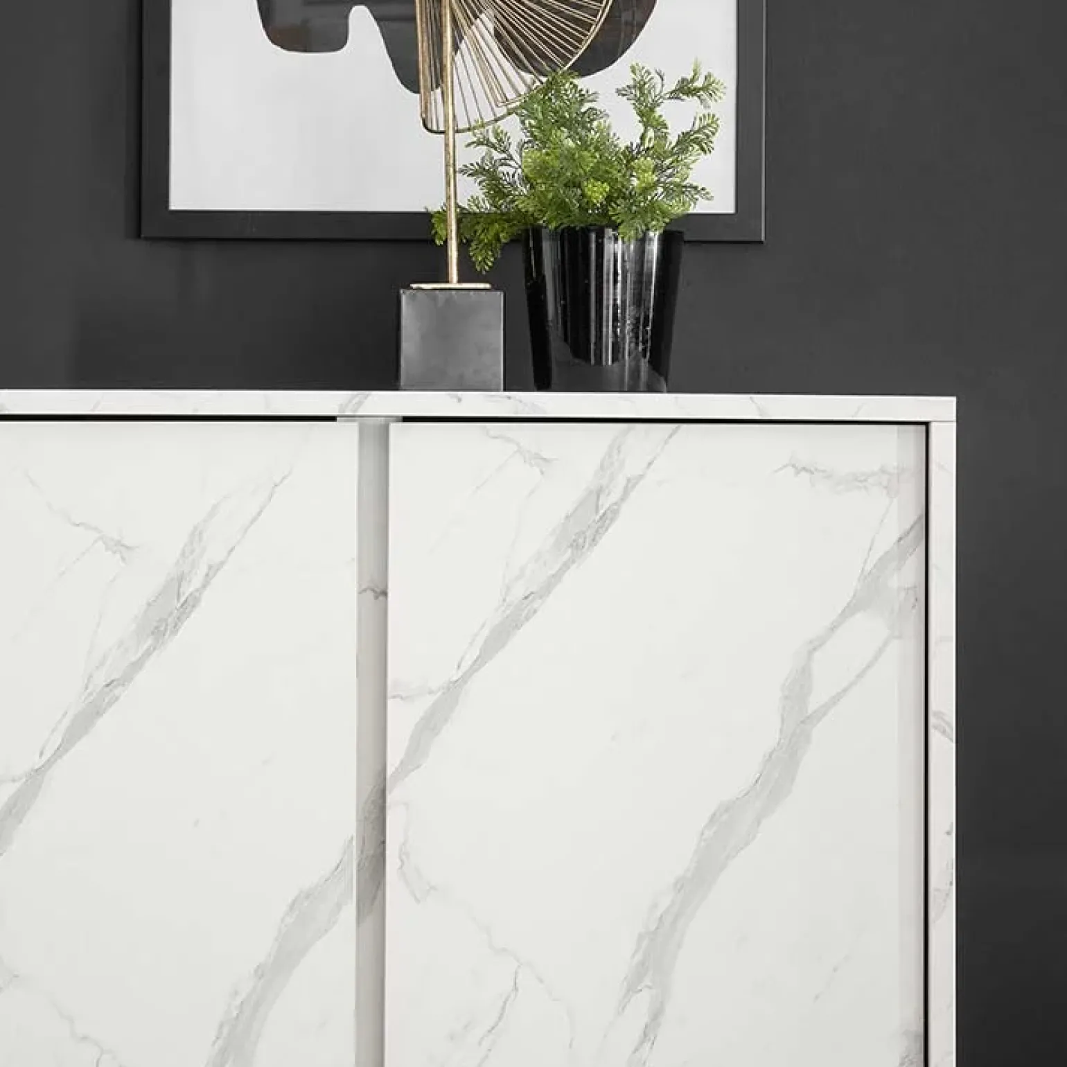 Credenza alta 92x145h cm 4 ante effetto marmo bianco Viking