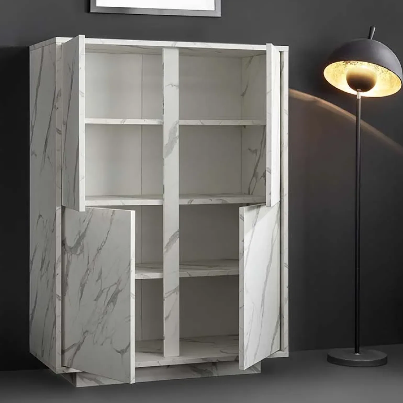 Credenza alta 92x145h cm 4 ante effetto marmo bianco Viking