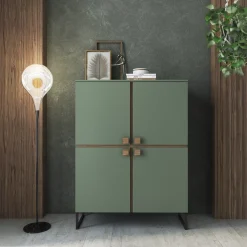 Credenza alta 108x144h cm 4 ante verde salvia scuro rovere Selvia