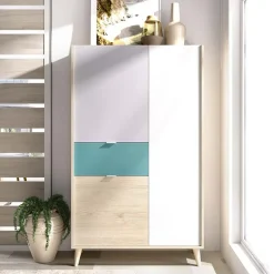Credenza alta 80x137h cm 3 ante rovere grigio bianco petrolio Dominic