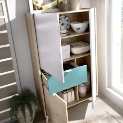 Credenza alta 80x137h cm 3 ante rovere grigio bianco petrolio Dominic