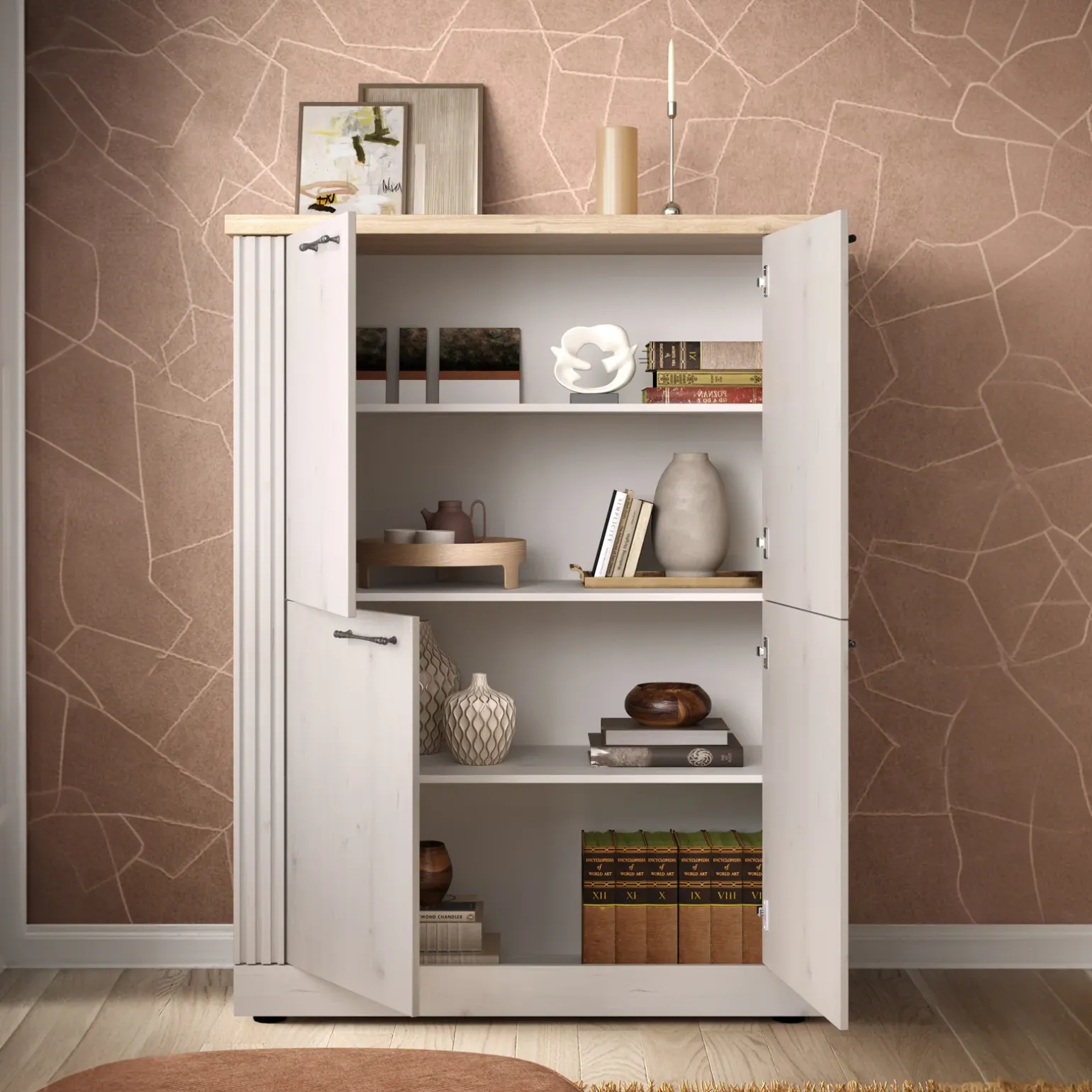 Credenza alta 118x160h cm 4 ante rovere bianco frassinato Armonia