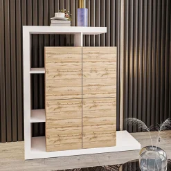Credenza alta 129x151h cm moderna bianco rovere Pabla