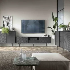 Credenza 97x83h cm 1 anta 3 cassetti  moderna antracite frassinato nero Parigi