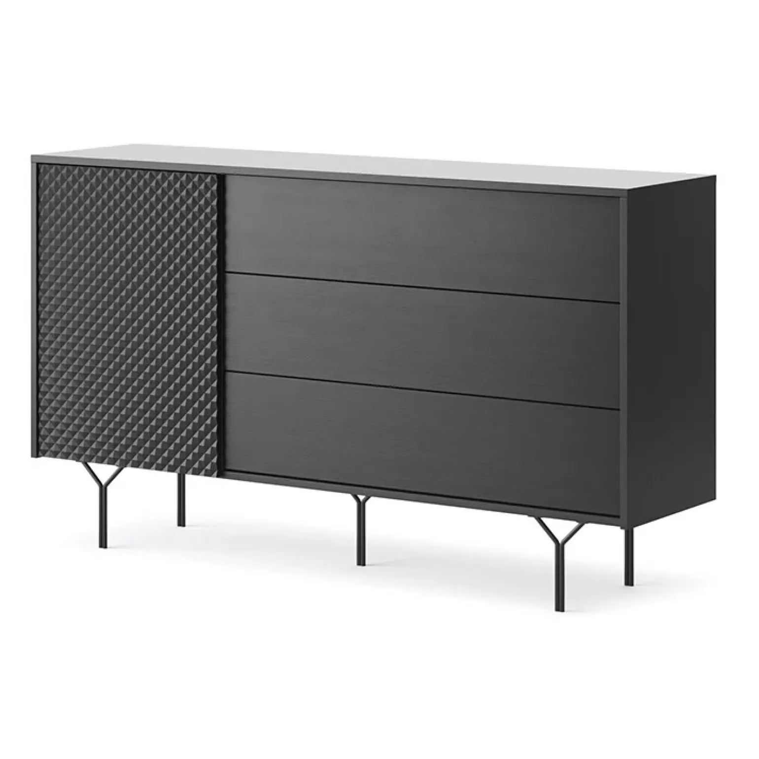 Credenza 144x83h cm 1 anta 3 cassetti moderna antracite frassinato nero Parigi
