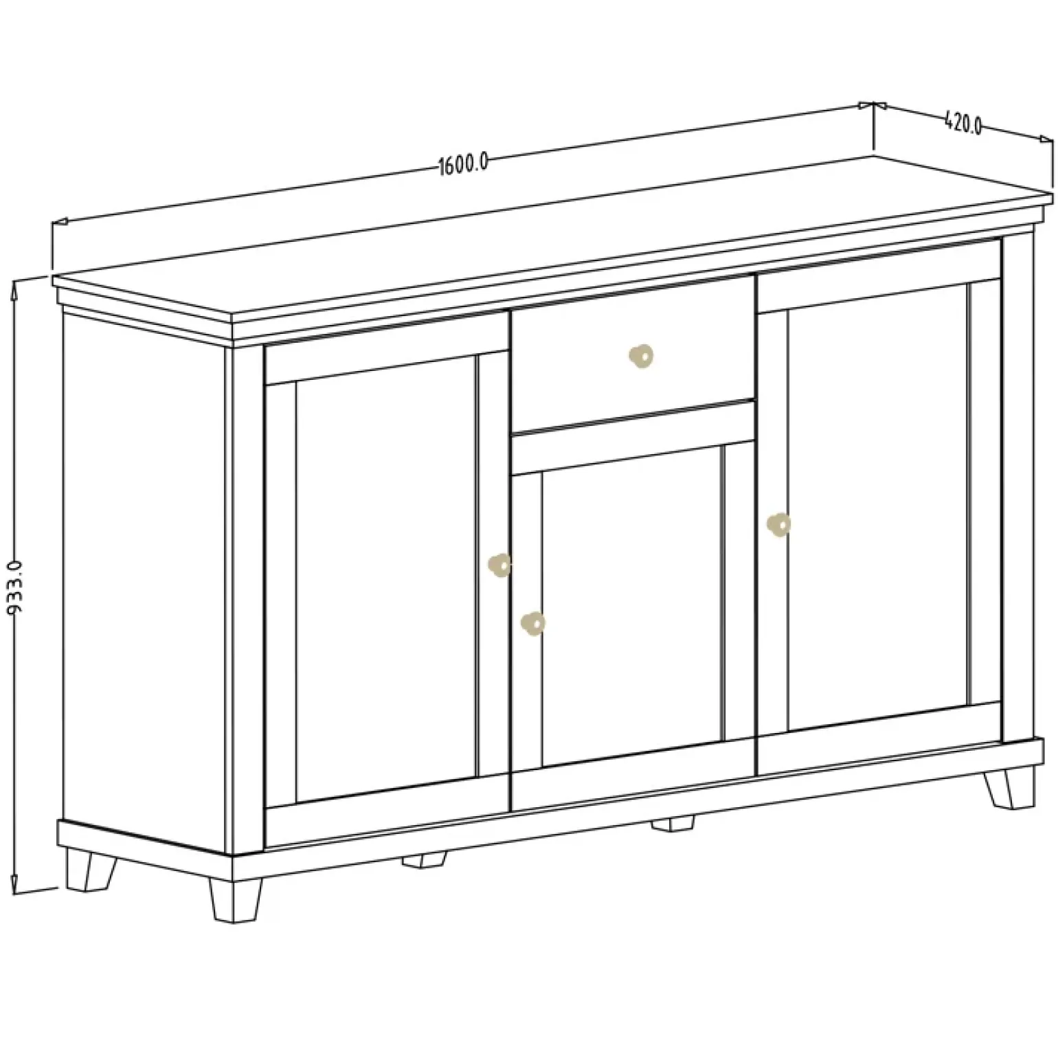 Credenza 160x93h cm 3 ante 1 cassetto moderna verde quercia Texel