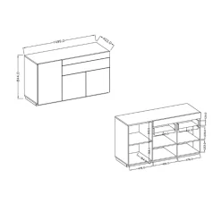 Credenza 150x85h cm 3 ante 1 cassetto moderna antracite rovere Bahama