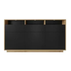 Credenza 180x96h cm 3 ante 3 cassetti moderna nero opaco rovere Esmond