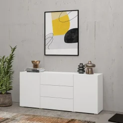 Credenza 140x63h cm 2 ante 3 cassetti  moderna soggiorno bianca Fusion