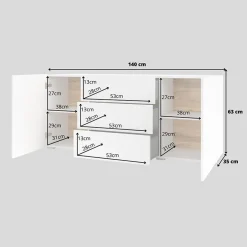 Credenza 140x63h cm 2 ante 3 cassetti  moderna soggiorno bianca Fusion