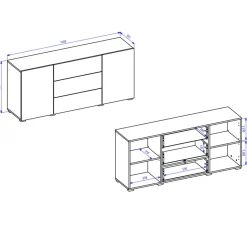 Credenza 140x63h cm 2 ante 3 cassetti  moderna soggiorno bianca Fusion