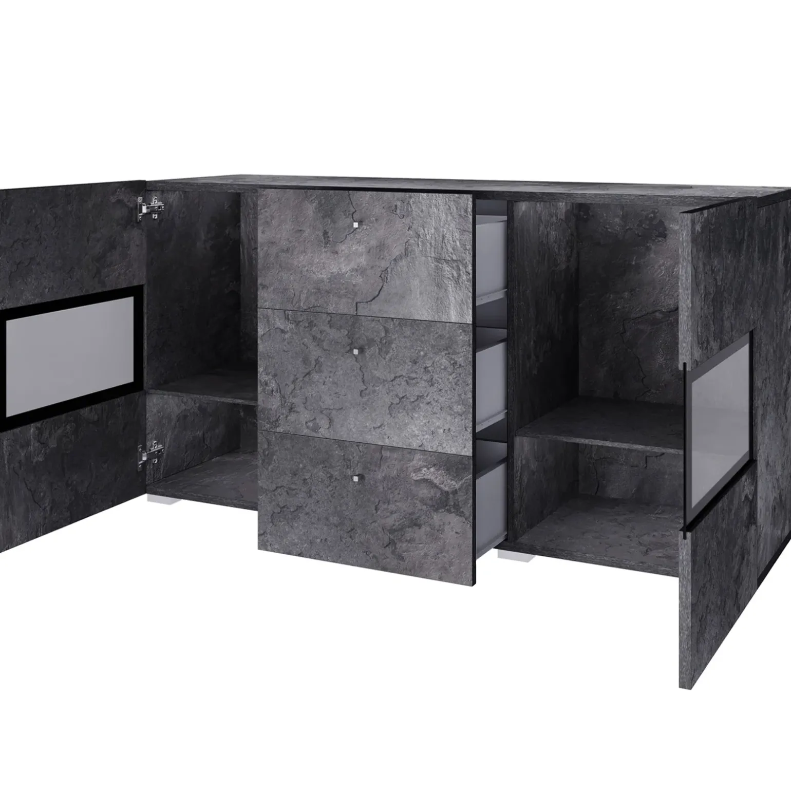 Credenza 132x70h cm 2 ante 3 cassetti moderna ossido nero Emotion Gihome®