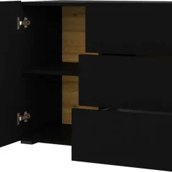 Credenza 140x63h cm 2 ante 3 cassetti moderna soggiorno nero Fusion
