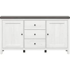 Credenza 186x96h cm 2 ante 3 cassetti arte povera pino bianco frassinato grafite Holga