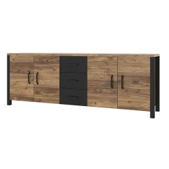 Credenza 220x79h cm 4 ante 3 cassetti moderna quercia nero opaco Nebraska