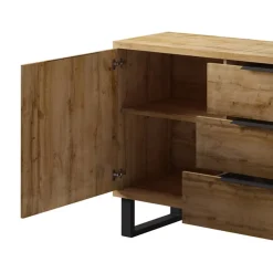 Credenza 201x83h cm 2 ante 3 cassetti  moderna quercia metallo nero Petra