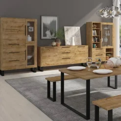 Credenza 201x83h cm 2 ante 3 cassetti  moderna quercia metallo nero Petra