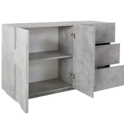 Credenza 143x86h cm 2 ante 3 cassetti moderna cemento Zenzero Gihome®