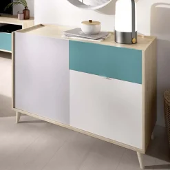 Credenza 105x75h cm 2 ante 1 cassetto rovere grigio bianco petrolio Dominic
