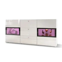 Credenza 132x70h cm 2 ante 3 cassetti moderna bianco lucido nero Emotion Gihome®