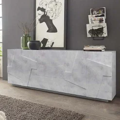 Credenza 224x86h cm 4 ante 3 cassetti moderna cemento Zenzero Gihome®