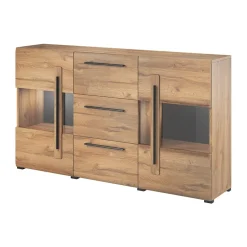 Credenza 180x103h cm 2 ante 3 cassetti  con vetrinetta moderna rovere nero Maiorca