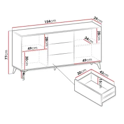Credenza 154x77h cm 2 ante 3 cassetti moderna quercia nero Becca