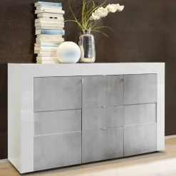 Credenza 138x84h cm 2 ante 3 cassetti bianco e cemento Easy