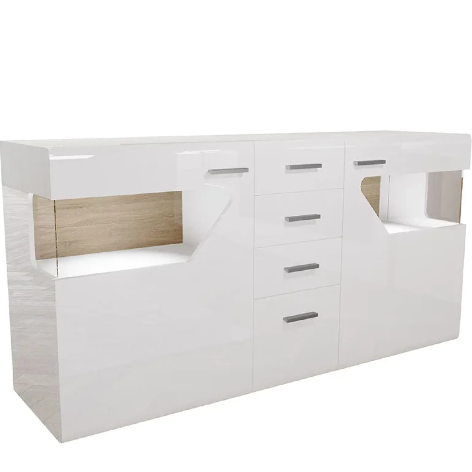 Credenza 180x81h cm 2 ante 4 cassetti bianco lucido Biancaneve