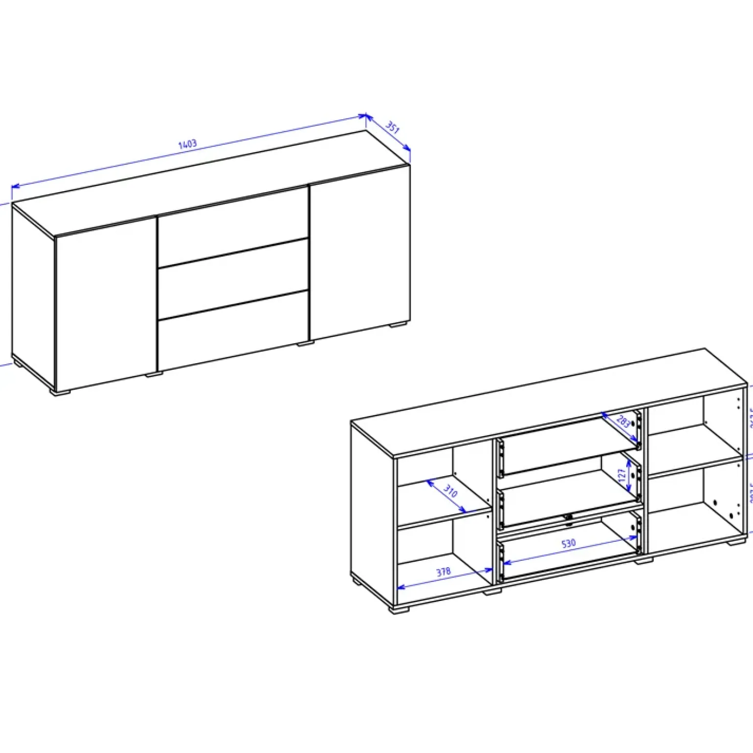 Credenza 140x63h cm 2 ante 3 cassetti moderna rovere opaco Fusion