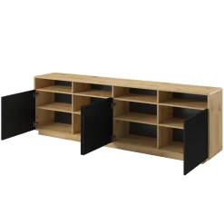 Credenza 238x75h cm 4 ante 4 vani a giorno moderna  nero opaco rovere Esmond