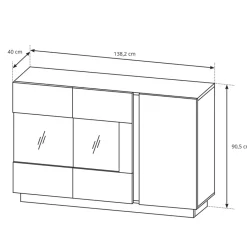 Credenza 138x91h cm 3 ante con vetrina moderna rovere antracite Noa Gihome®