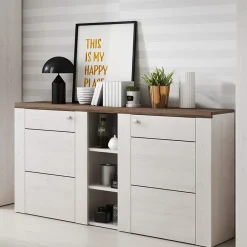 Credenza 155x85h cm 2 ante moderna  pino bianco rovere Paloma 2
